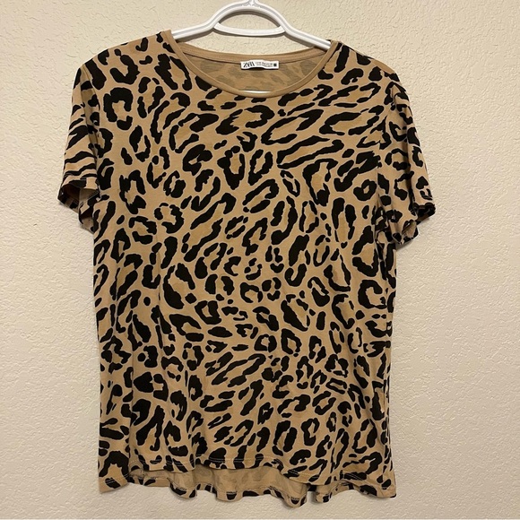 Zara Leopard Print Brown and Black Short Sleeve Top Size Medium - Picture 1 of 11